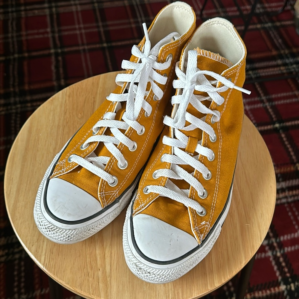 Converse High Top Sneakers in Mustard Yellow and White